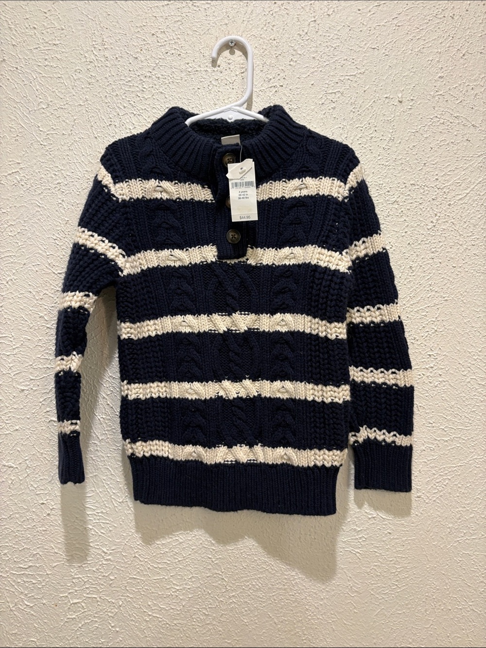 GAP Navy and White Striped Cable-Knit Cardigan Sweater